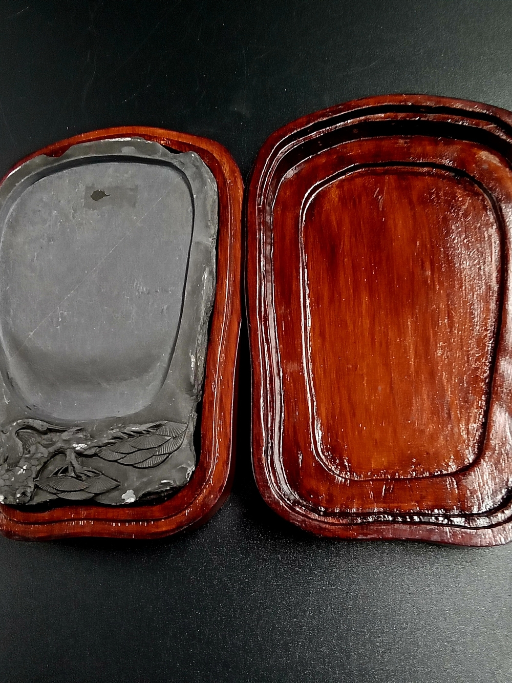 Chinese Duan  Inkstone Set with Gray Stone, Wooden Case.